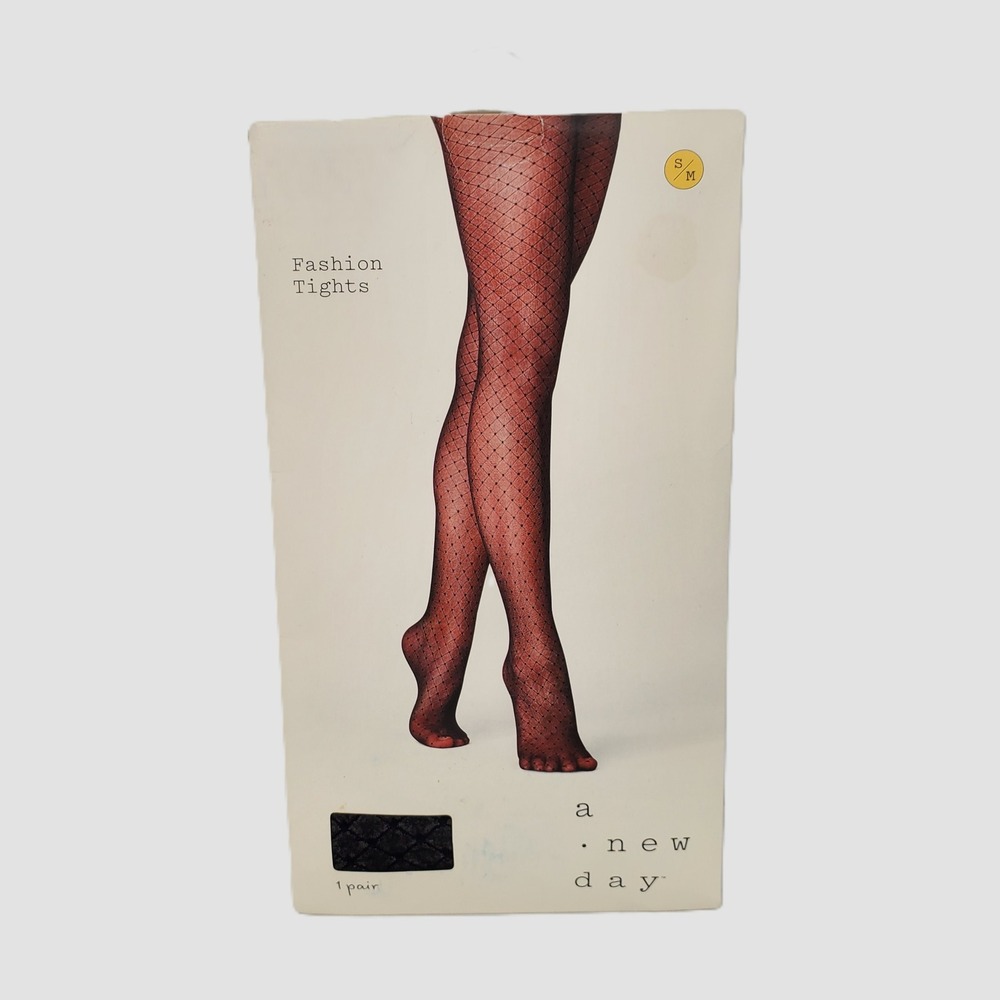 A New Day Womens S / M Ebony Black Diamond Mesh Fashion Tights F16907846 New